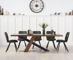 Michigan 180cm Black Leg Industrial Dining Table with 6 Grey Hendrick Chairs