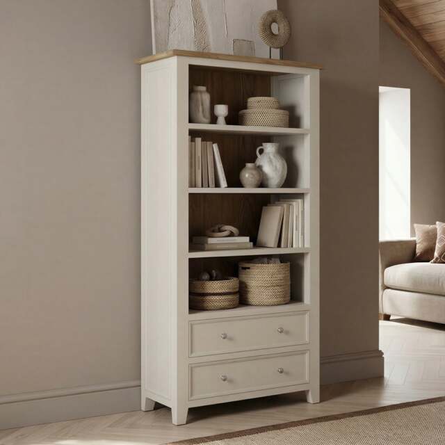 Weymouth Oak and Soft White Painted Tall Bookcase
