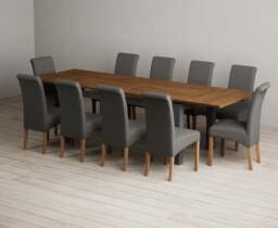 Extending Buxton 180cm Oak and Charcoal Grey Dining Table with 10 Charcoal Grey Scroll Back Chairs