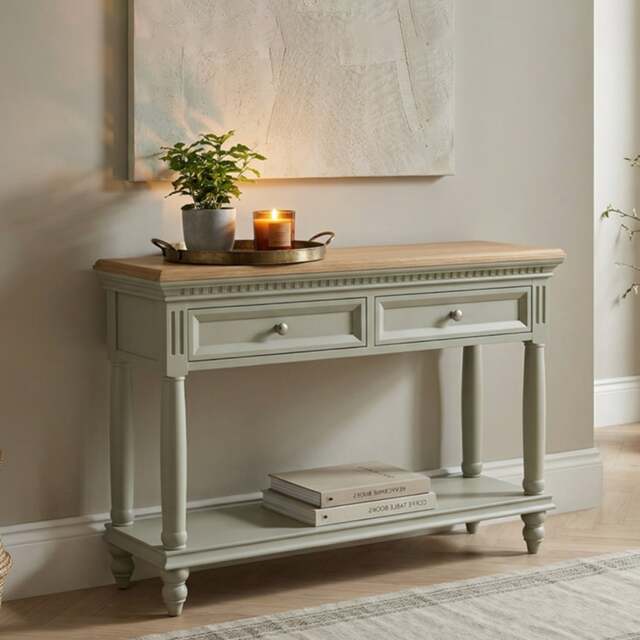 Francis Oak and Soft Green Painted Console Table