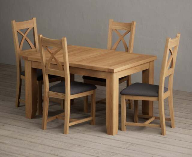 Extending Yateley 130cm Solid Oak Dining Table with 4 Charcoal Grey Natural Solid Oak Chairs