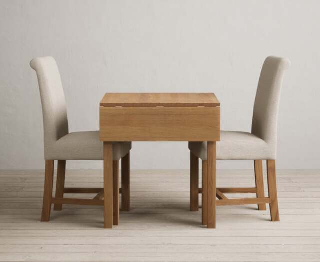 Extending York 70cm Solid Oak Drop Leaf Dining Table with 2 Natural Braced Chairs