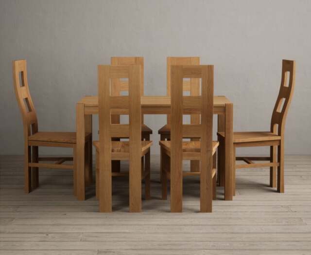 York 120cm Solid Oak Dining Table with 6 Brown Natural Chairs