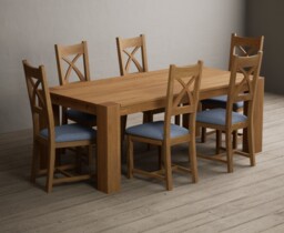 Sheringham 200cm Solid Oak Dining Table with 6 Blue Natural Solid Oak Chairs