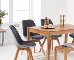 York 120cm Solid Oak Dining Table with 2 Grey Orson Chairs and 1 Oak Bench