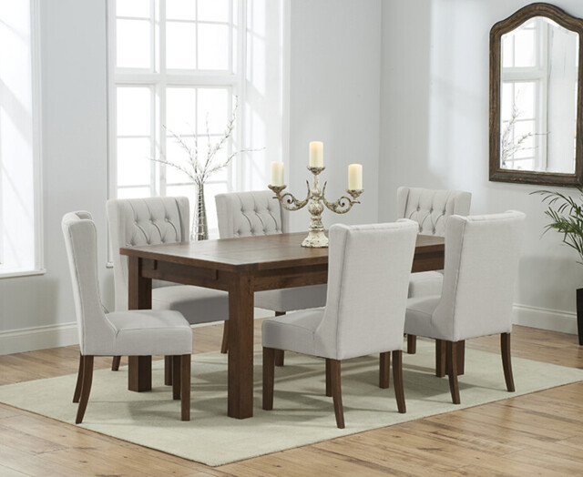 Extending Normandy 150cm Dark Oak Dining Table with 4 Natural Darcy Chairs