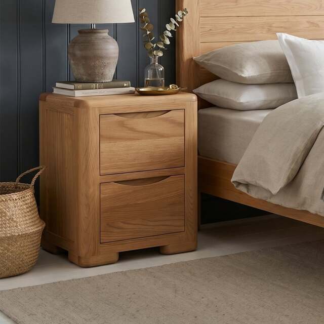 Harper Solid Oak 2 Drawer Bedside Chest