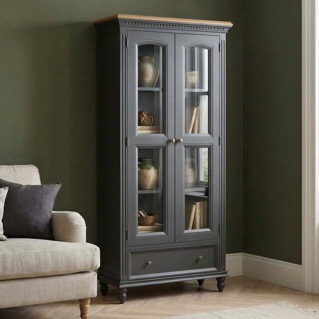 Francis Oak and Charcoal Grey Painted Glazed Display Cabinet