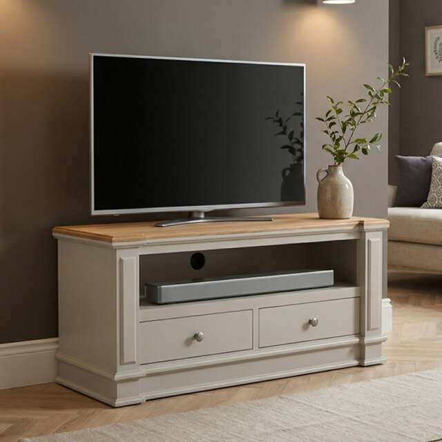 Lawson Oak and Soft White Painted Small TV Cabinet