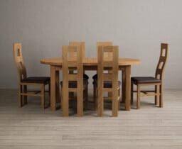Extending Caversham Oak Oval Dining Table with 6 Brown Natural Chairs