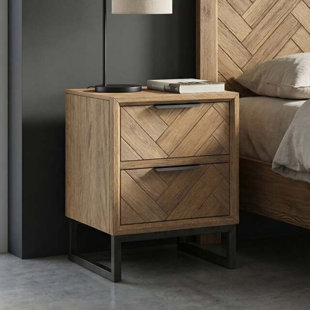 Herringbone Solid Oak 2 Drawer Bedside Table