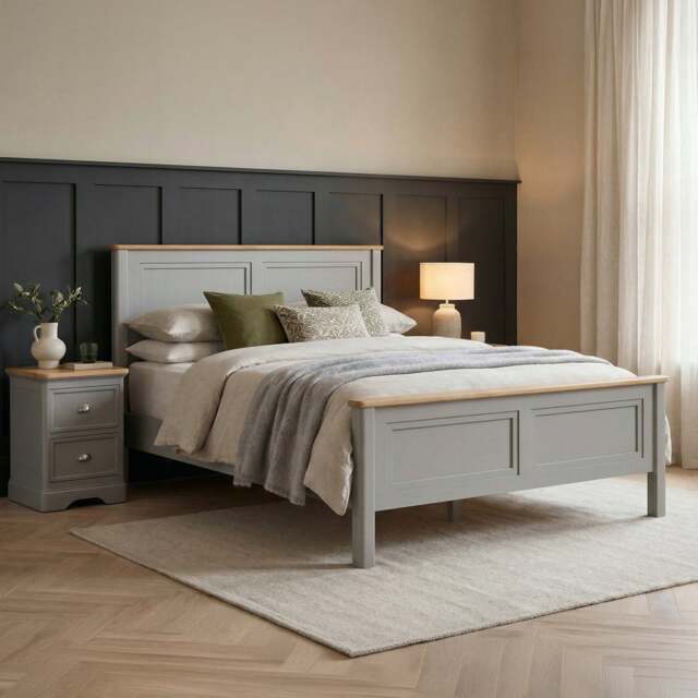 Felton Oak and Light Grey Painted Kingsize Bed