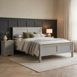 Felton Oak and Light Grey Painted Kingsize Bed