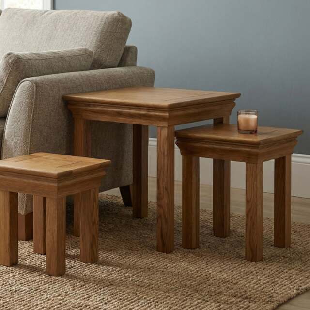 Burford Rustic Solid Oak Nest of Tables