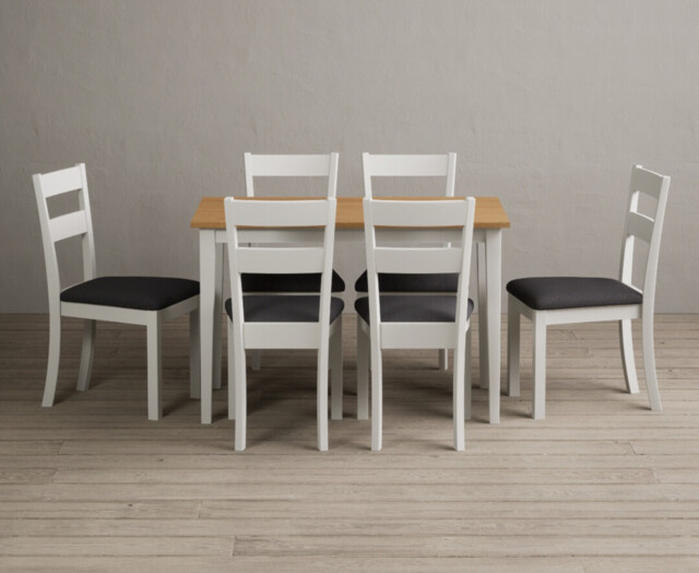 Kendal 115cm Solid Oak and Signal White Painted Dining Table with 4 Linen Kendal Chairs