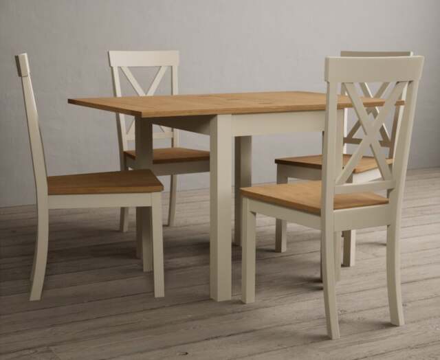 Extending Hadleigh Oak and Cream Painted Dining Table with 2 Brown Hertford Chairs