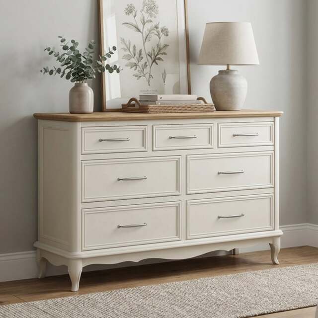 Chateau Oak and Soft White Painted Wide Chest of Drawers