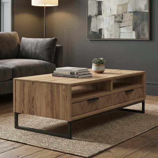 Herringbone Solid Oak 4 Drawer Coffee Table