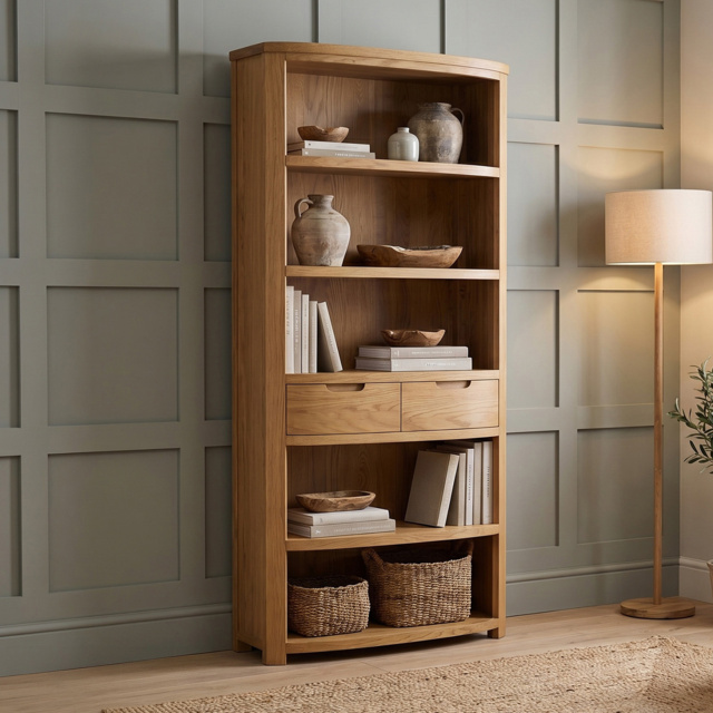 Somerton Curved Solid Oak Tall Bookcase