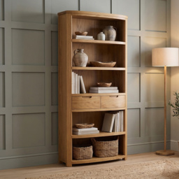 Somerton Curved Solid Oak Tall Bookcase