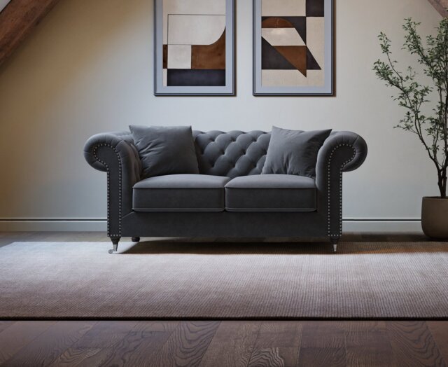 Kensington Chesterfield Dark Grey Velvet 2 Seater Sofa