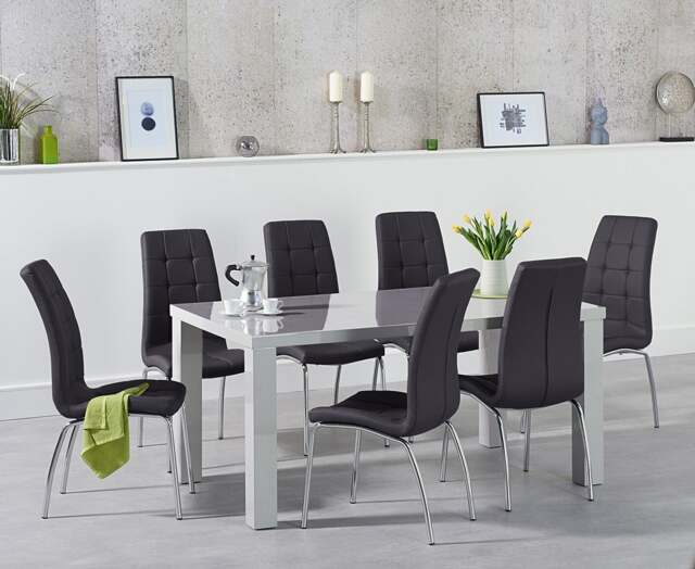 Seattle 160cm Light Grey High Gloss Dining Table with 4 Cream Enzo Chairs