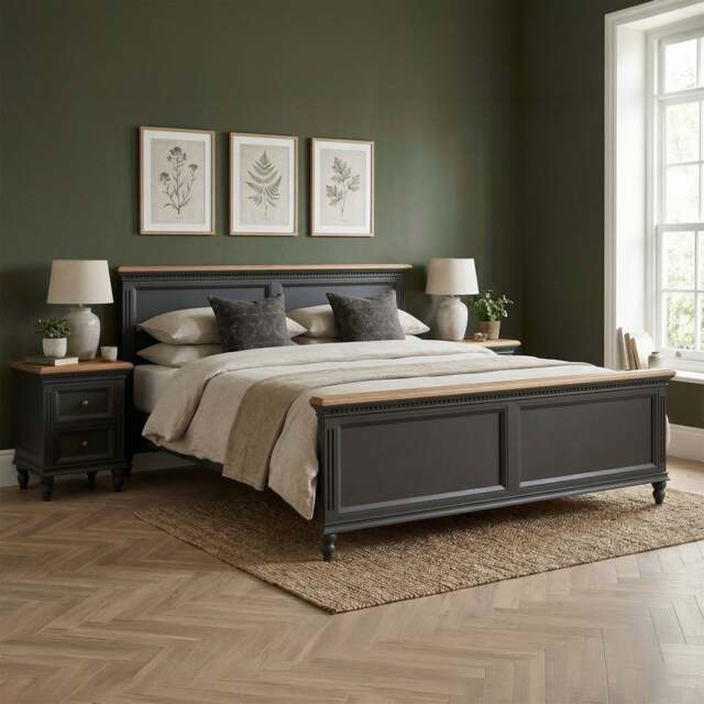 Francis Oak and Charcoal Grey Painted Super King Bed