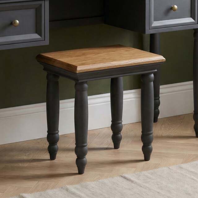 Francis Oak and Charcoal Grey Painted Dressing Table Stool
