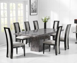 Crema 180cm Grey Marble Dining Table with 6 Black Novara Chairs