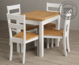 Extending Hadleigh Oak and Signal White Painted Dining Table with 4 Charcoal Grey Kendal Chairs