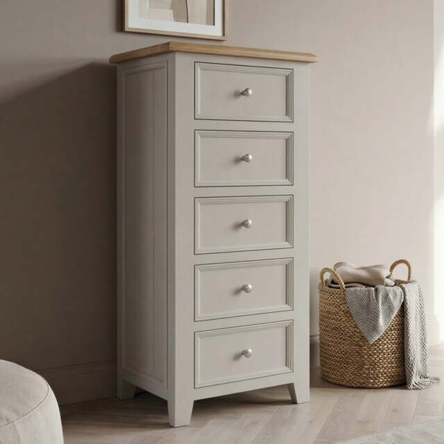 Weymouth Oak and Soft White Painted 5 Drawer Tallboy