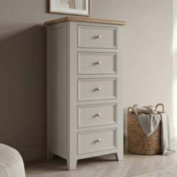 Weymouth Oak and Soft White Painted 5 Drawer Tallboy
