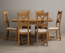 Extending Buxton 90cm Solid Oak Dining Table with 4 Brown Natural Solid Oak Chairs