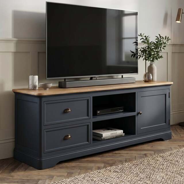 Bridstow Oak and Blue Painted Super Wide TV Cabinet