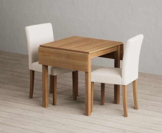 Extending York 70cm Solid Oak Dining Table with 2 Natural Lila Chairs