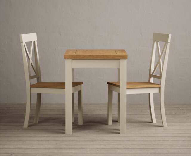 Extending Hadleigh Oak and Cream Painted Dining Table with 2 Oak Hertford Chairs
