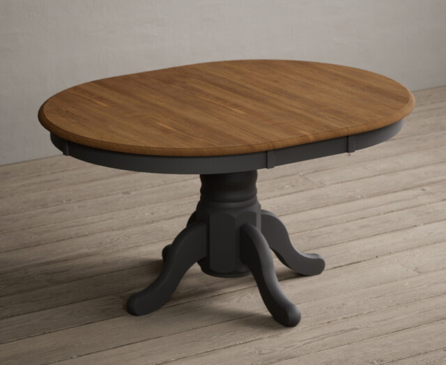 Extending Hertford 100cm - 130cm Oak and Charcoal Grey Painted Pedestal Dining Table