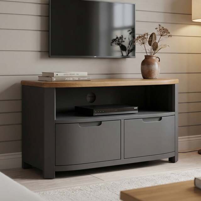 Bradwell Oak and Charcoal Painted Small TV Unit