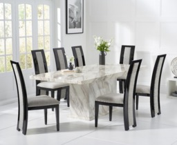 Marino 180cm Marble Dining Table with 10 Brown Novara Chairs