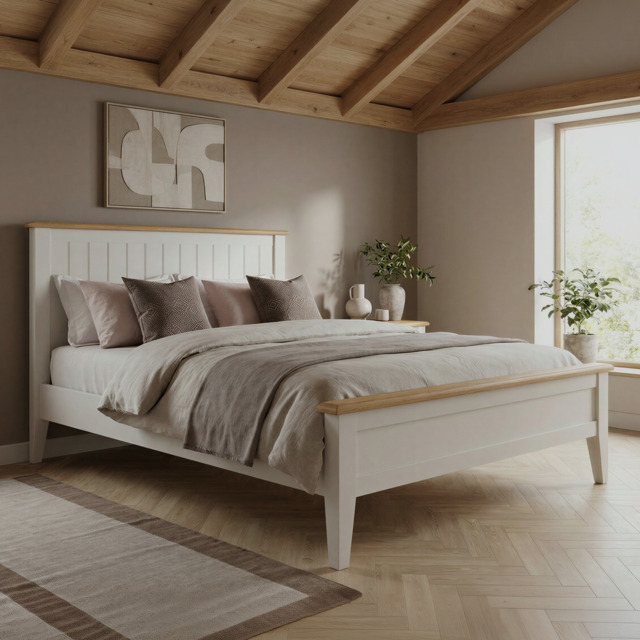 Weymouth Oak and Soft White Painted Kingsize Bed