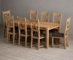 Thetford 180cm Solid Oak Dining Table with 8 Brown Natural Solid Oak Chairs