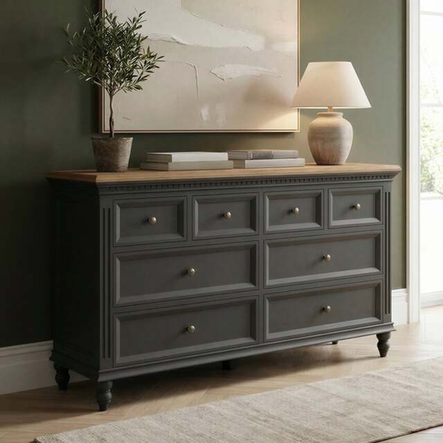 Francis Oak and Charcoal Grey Painted Wide Chest Of Drawers