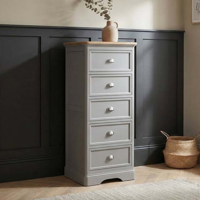 Felton Oak and Light Grey Painted 5 Drawer Tallboy
