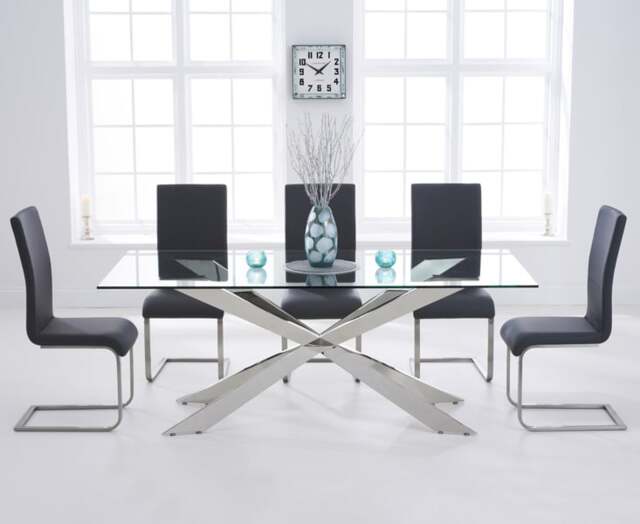 Canova 200cm Glass Dining Table with 10 Grey Austin Chairs