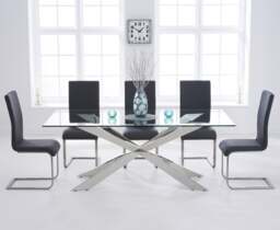 Canova 200cm Glass Dining Table with 10 Grey Austin Chairs