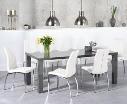 Seattle 200cm Dark Grey High Gloss Dining Table with 8 White Marco Chairs