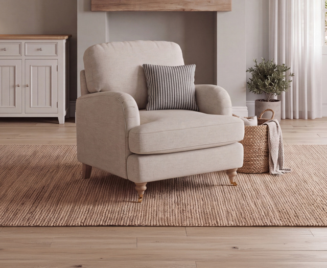 Chilworth Natural Fabric Armchair with Navy Cushion