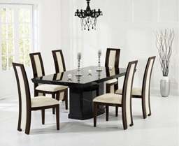 Carvelle 160cm Black Pedestal Marble Table with 8 Brown Novara Chairs