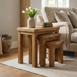 Rustic Solid Oak Nest of Tables - Set of 3