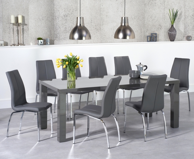 Seattle 200cm Dark Grey High Gloss Dining Table with 6 Grey Marco Chairs